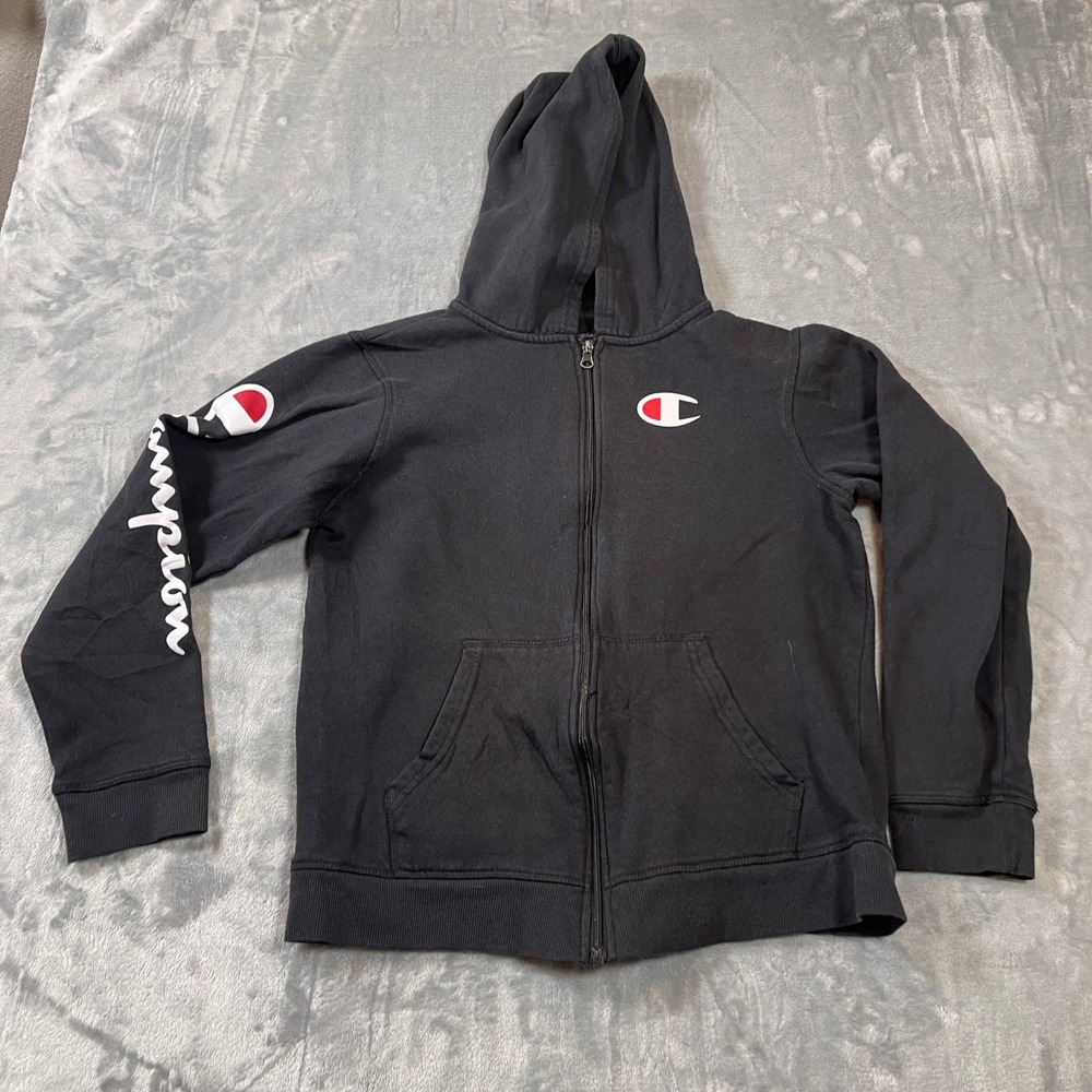 Champion Hoodie XL Big C Logo Full Zip Black Script SleeveSweatshirt